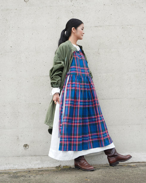 <販売開始 9月19日 金曜日 21:00 〜> INDIGO Tartan Apron Dress / Red・Blue